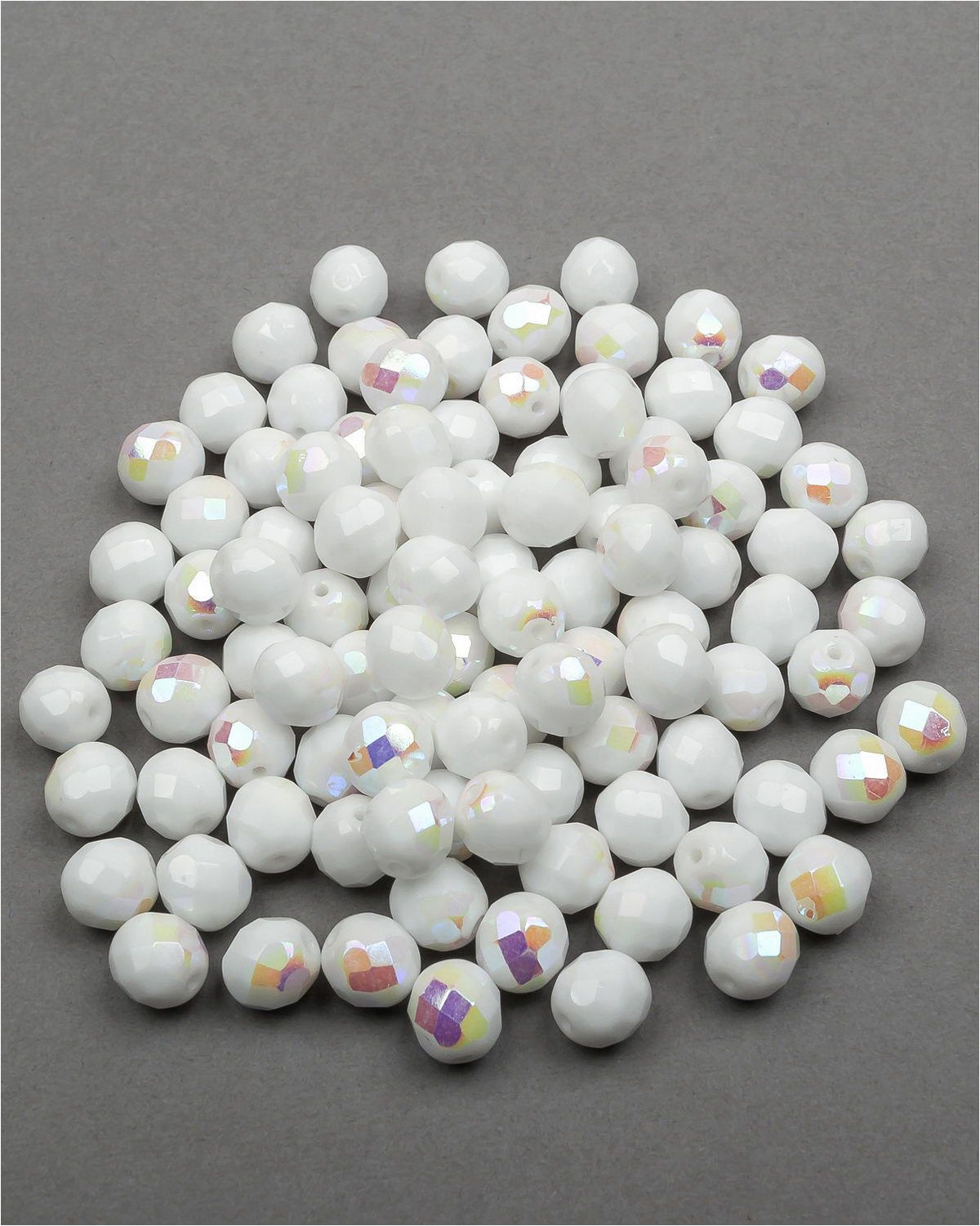 

Стеклянные чешские бусины Fire polished beads ганеные круглые 8 мм Chalk White AB 100шт, Белый, FP-8