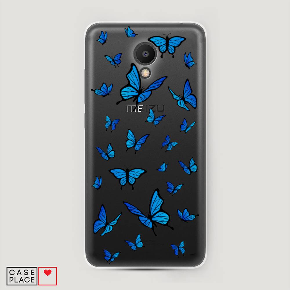 фото Чехол awog "синие бабочки" для meizu m6s