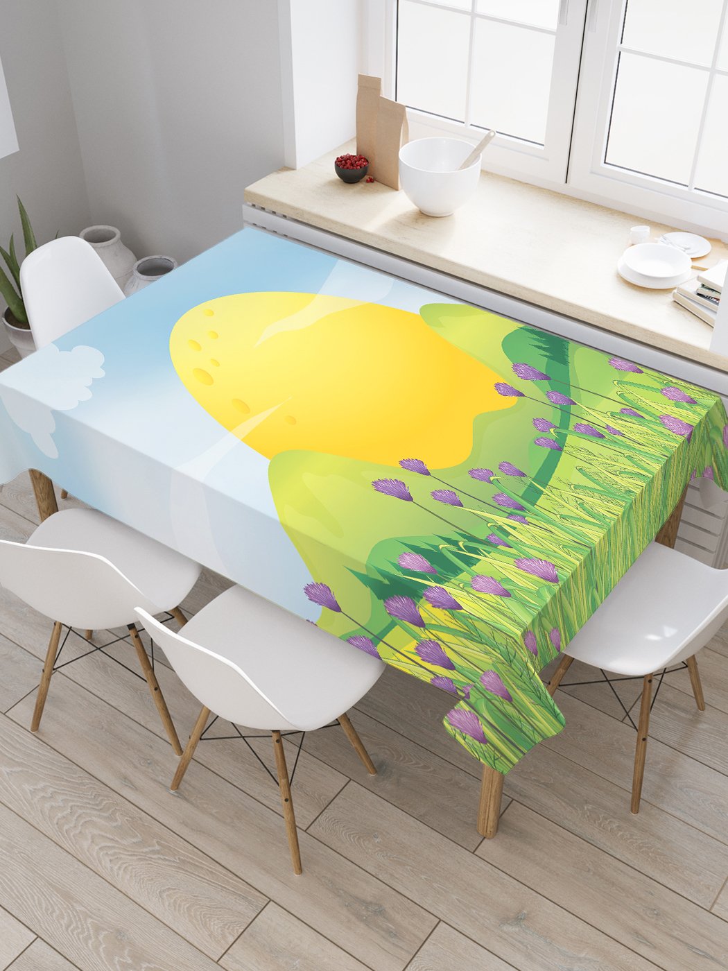 

Скатерть прямоугольная JoyArty "Солнце в горах" из сатена, 180x145 см, Желтый, Солнце в горах