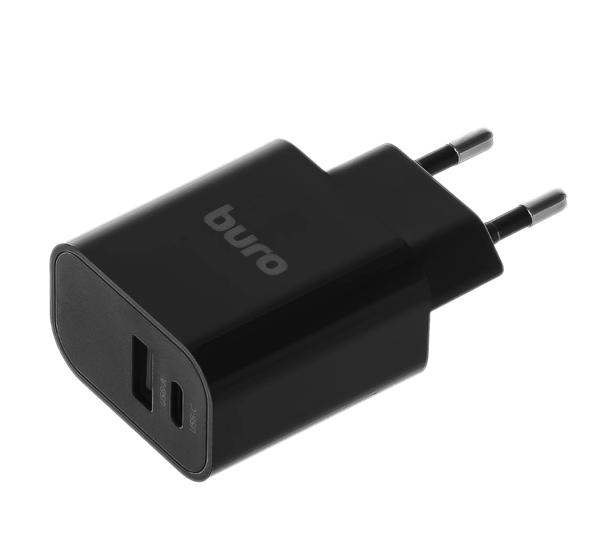 Сетевое зарядное устройство Buro BUWD1, USB-C + USB-A, 3A, черный [buwd18p110bk]
