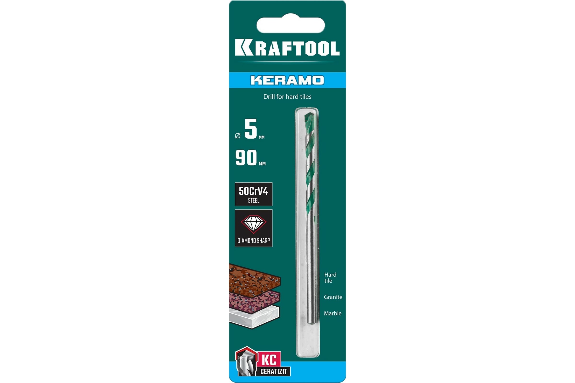 Сверло по керамограниту Kraftool Keramo 5х90мм