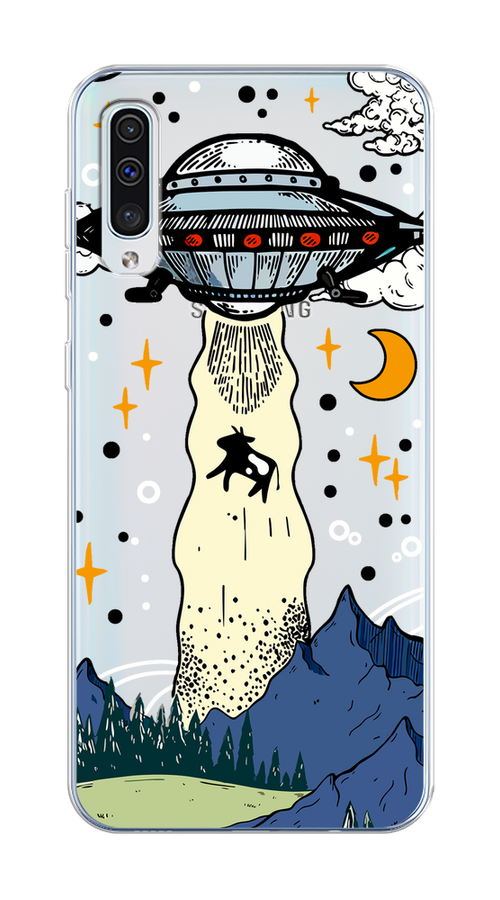 

Чехол Homey на Samsung Galaxy A50 "НЛО забирает корову", Бежевый;синий;желтый, 27750-1