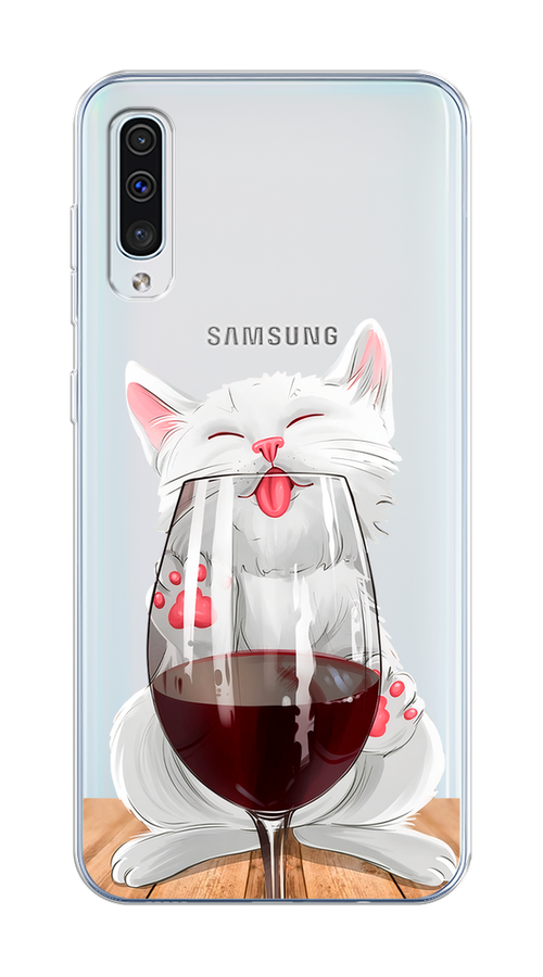 

Чехол Homey на Samsung Galaxy A50 "Кот с бокалом", Прозрачный;белый;красный, 27750-1