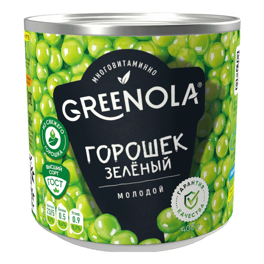 

Горошек Greenola зеленый молодой стерилизованный 400 г