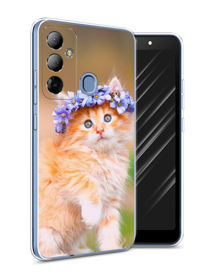 

Чехол Awog на Tecno Pop 6 Go "Рыжий кот в венке", Коричневый;синий, 302950-1