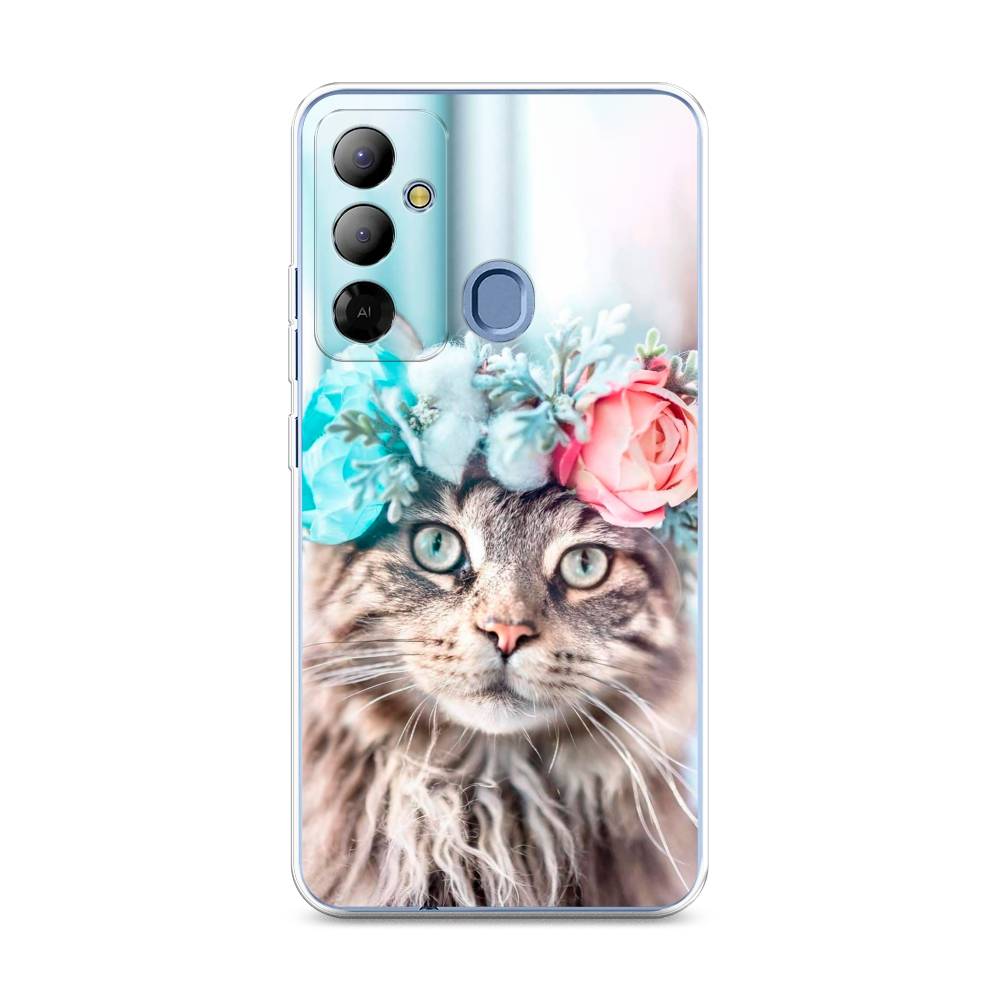 

Чехол Awog на Tecno Pop 6 Go "Кот в венке", Серый;голубой;розовый, 302950-2