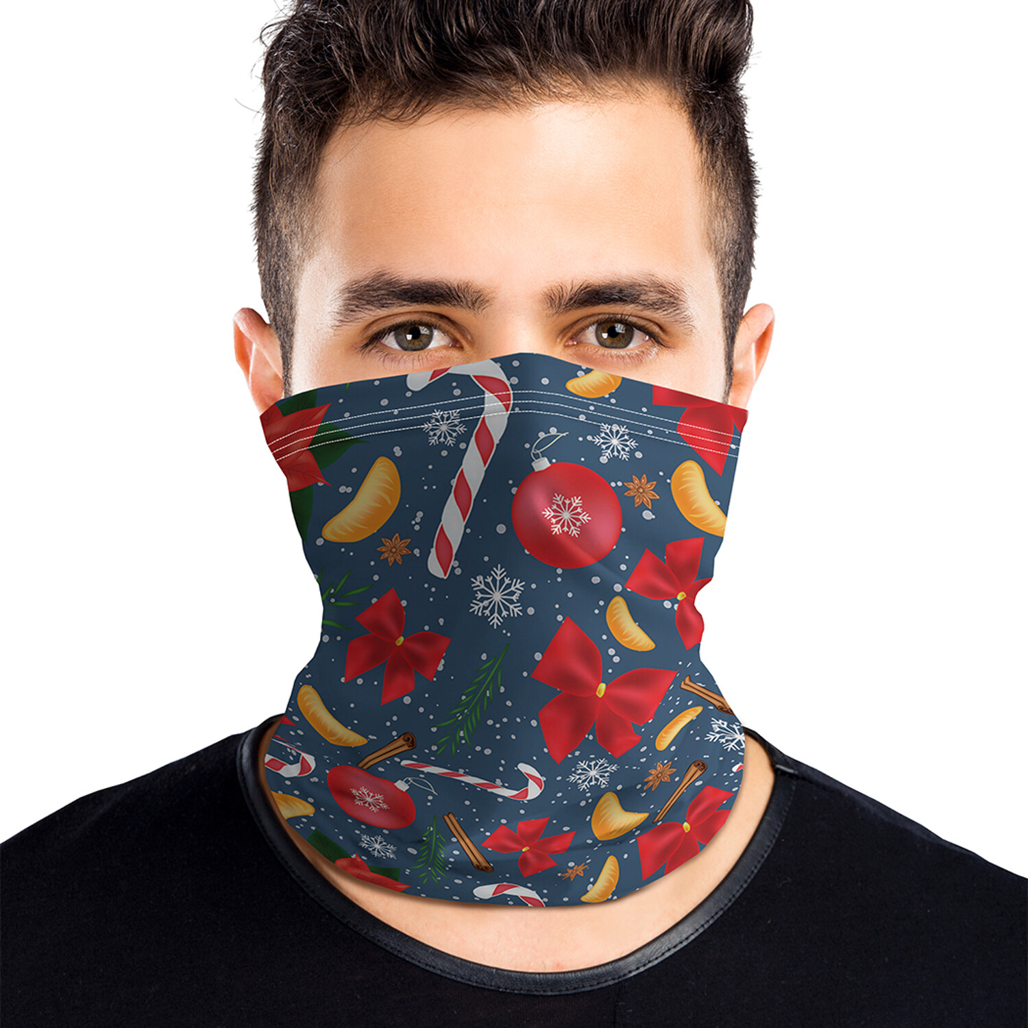 

Шарф-труба JoyArty Новогодний паттерн с пуансеттией синий, Новогодний паттерн с пуансеттией