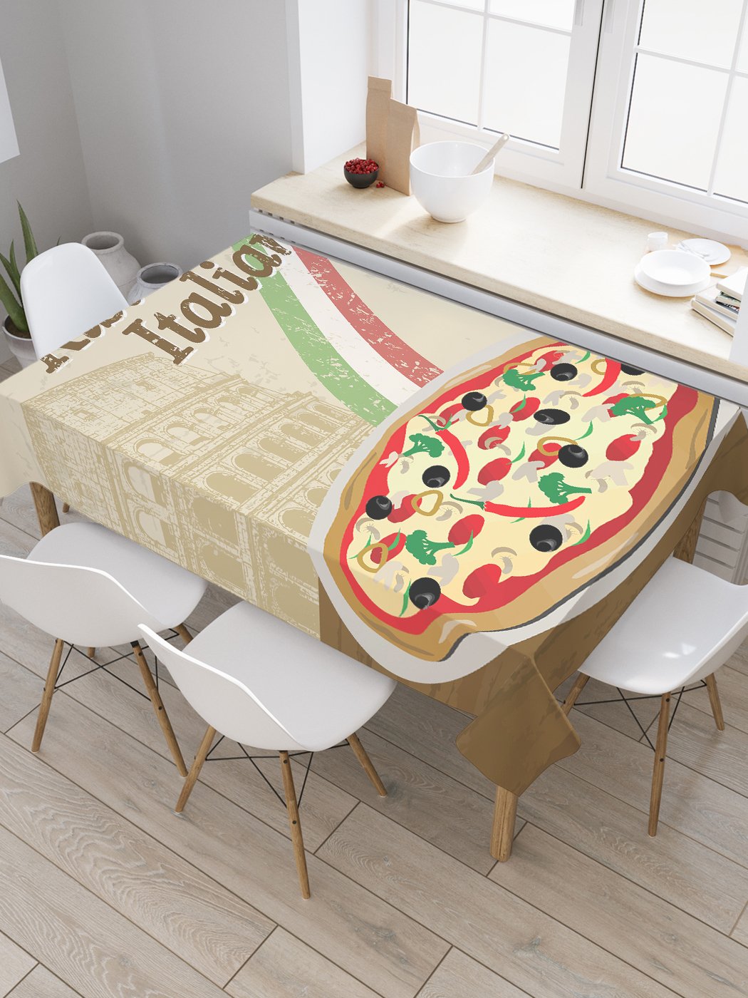 фото Скатерть прямоугольная joyarty "пицца в италии" из сатена, 180x145 см