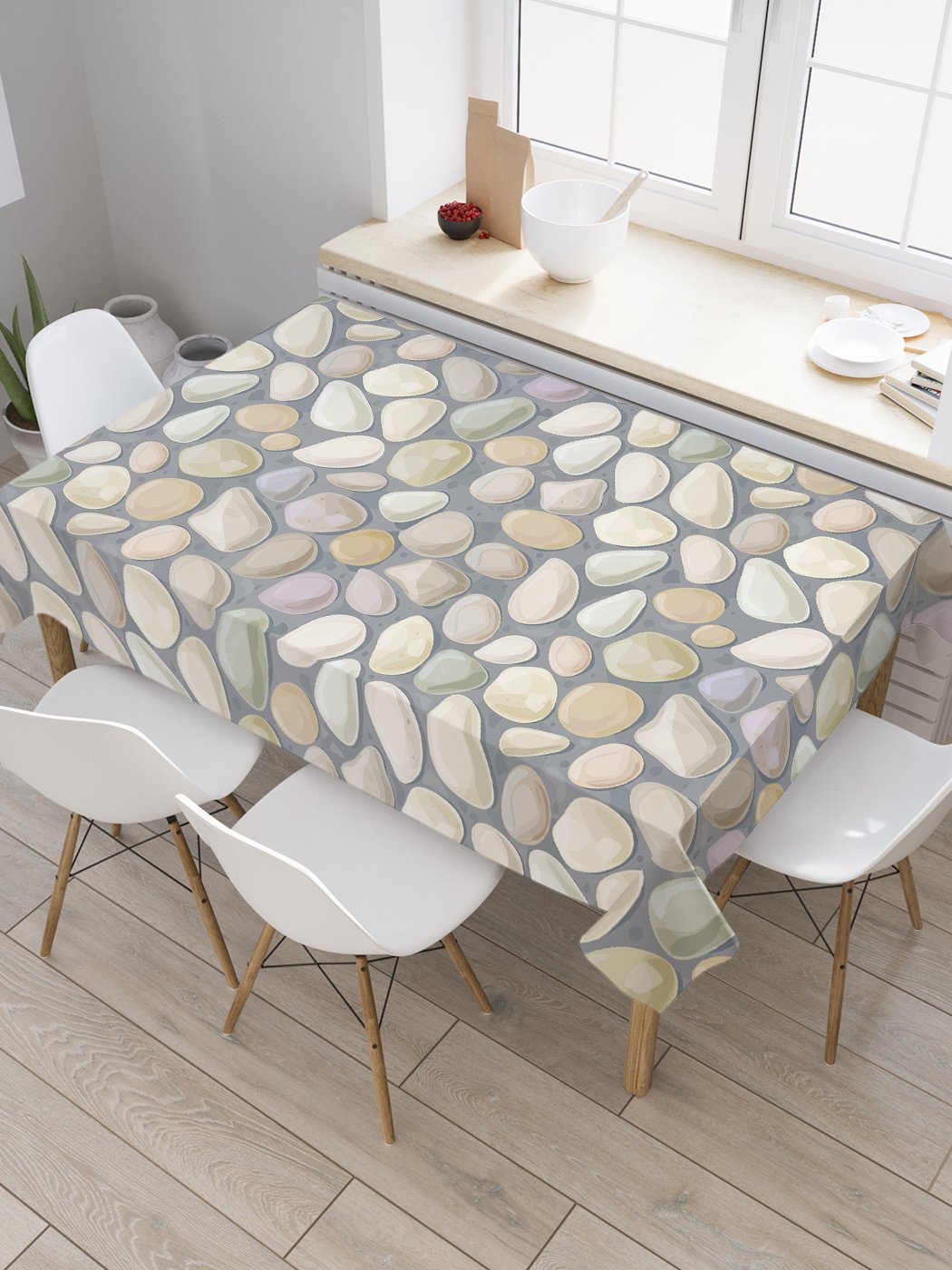 

Скатерть прямоугольная JoyArty "Цветная галька" из сатена, 180x145 см, Серый, Цветная галька