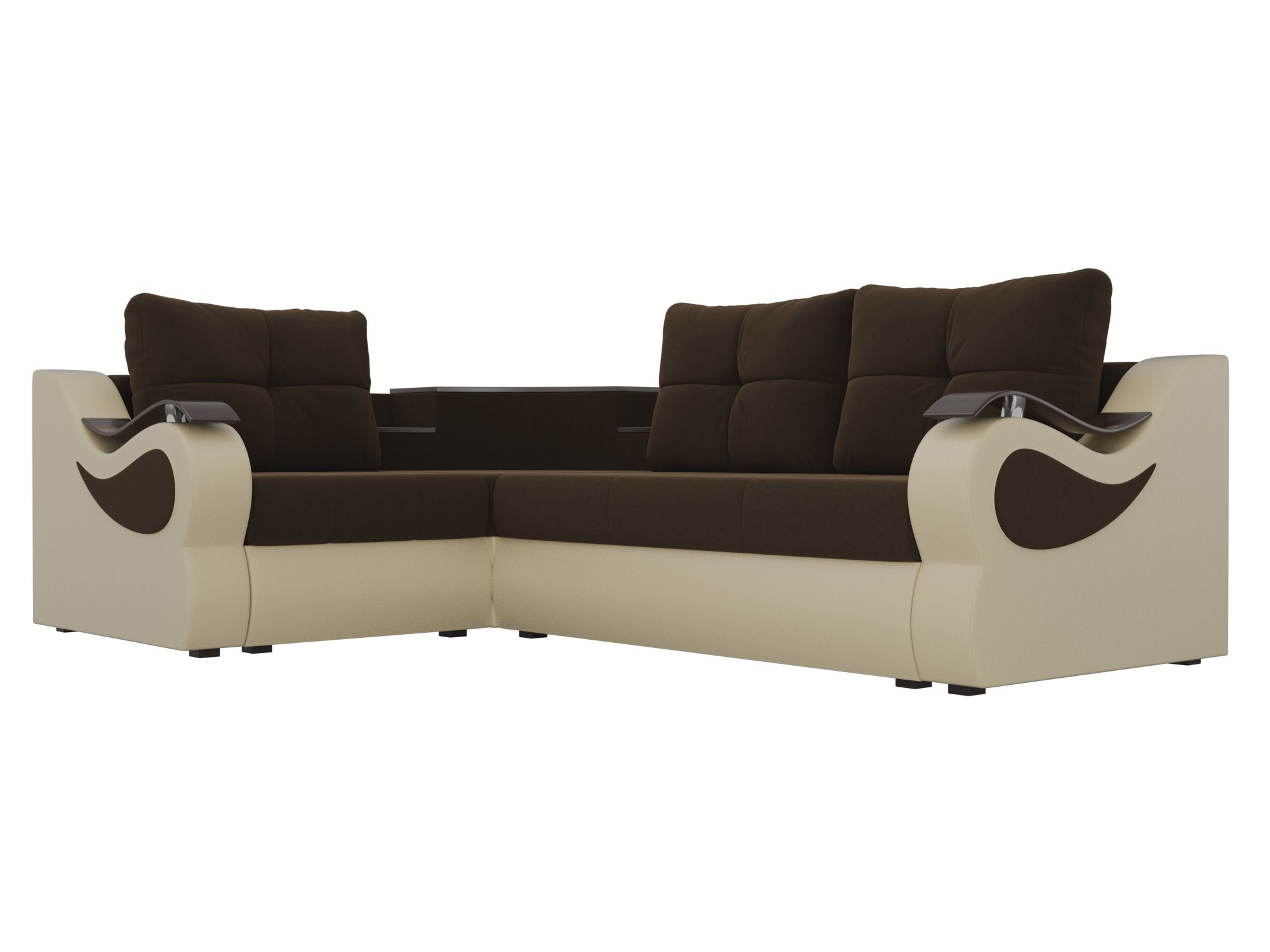 

Угловой диван Митчелл левый микровельвет/экокожа коричневый/бежевый, Угловой диван Митчелл левый угол