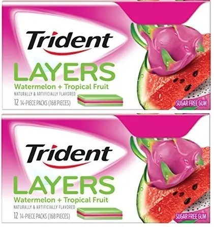 

Жевательная Резинка Trident Layers Watermelon Tropical Fruit 29,8 гр x 2шт, Жевательная резинка