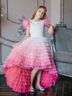 Платье детское Роскошь с детства Алиса, белый-розовый, 134
