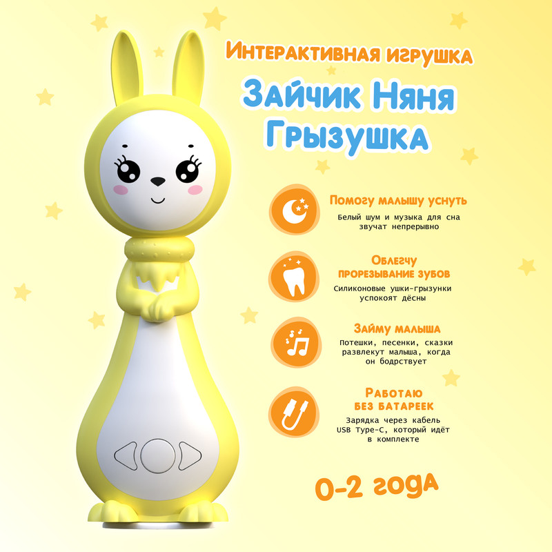 Интерактивная игрушка для детей BertToys Зайчик Няня Грызушка интерактивная игрушка berttoys зайчик няня с белым шумом и погремушкой