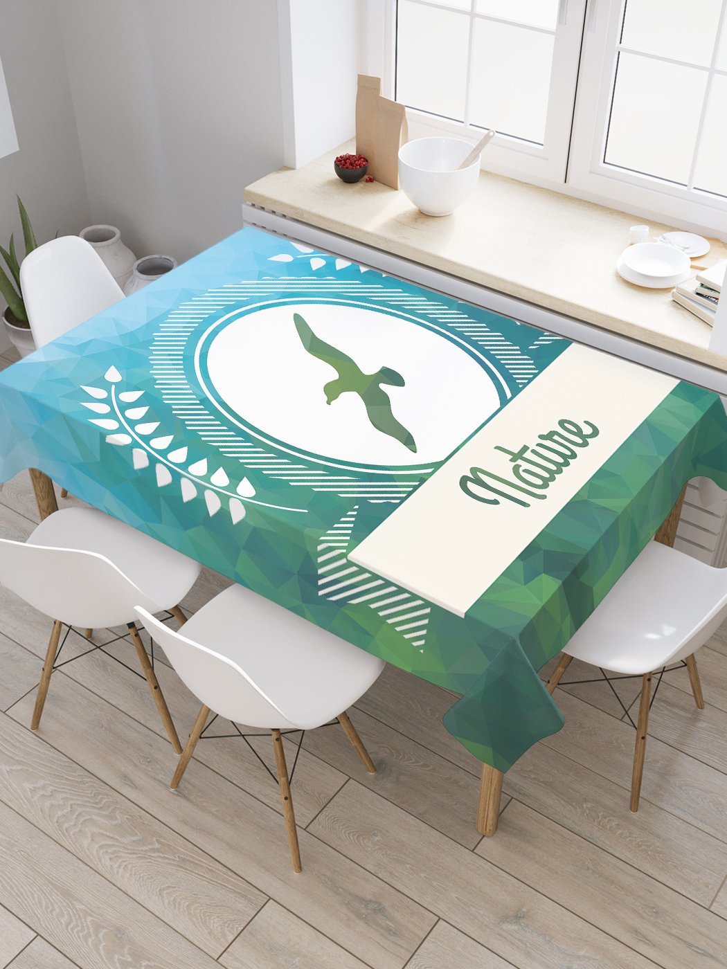 

Скатерть прямоугольная JoyArty "Знак природы" из сатена, 180x145 см, Голубой, Знак природы