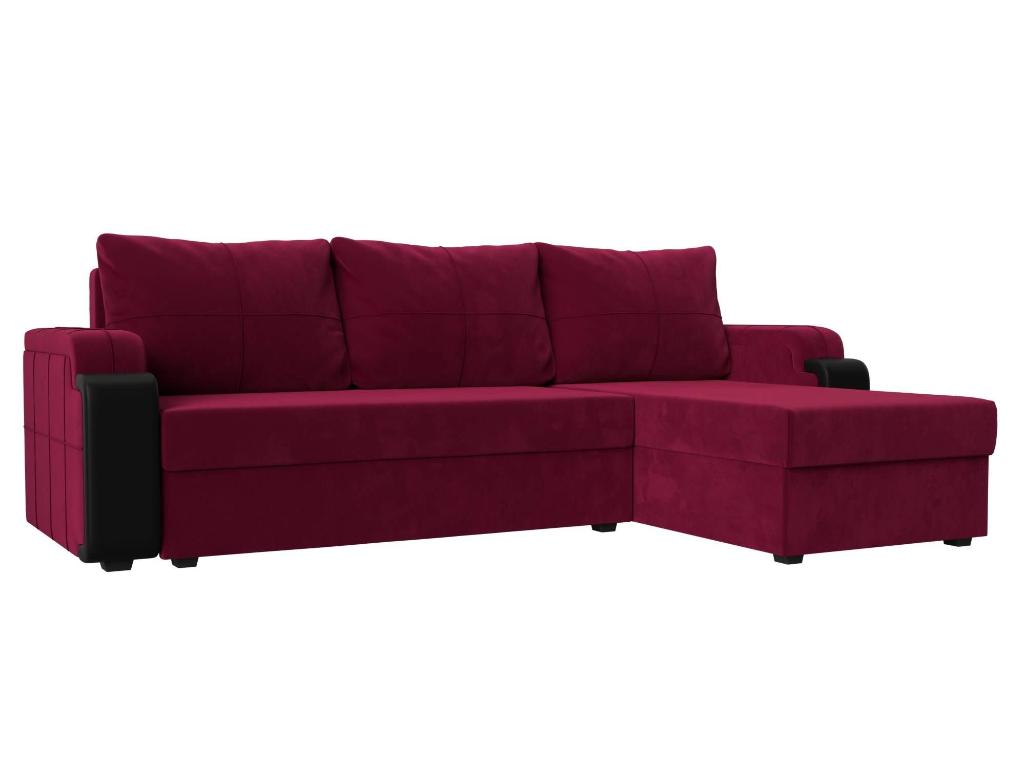 

Угловой диван Николь Лайт правый микровельвет/экокожа бордовый/черный, Угловой диван Николь Лайт правый угол