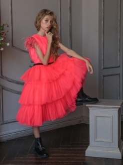 Платье детское Роскошь с детства Бергамо, коралловый-неоновый, 116