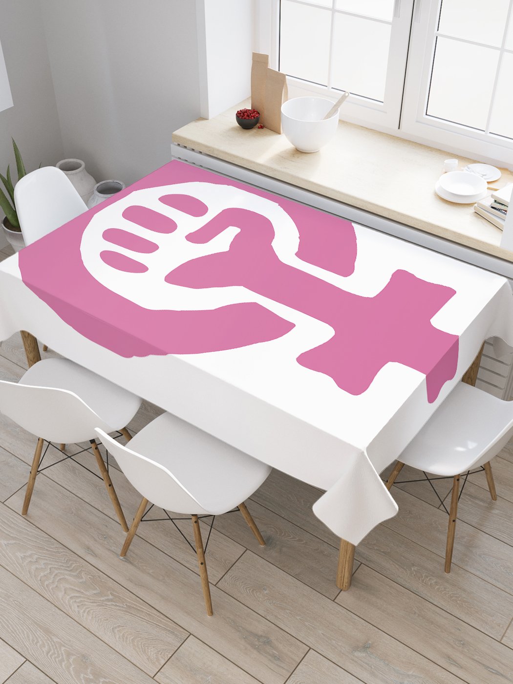 

Скатерть прямоугольная JoyArty "Символ женского равноправия" из сатена, 180x145 см, Розовый, Символ женского равноправия