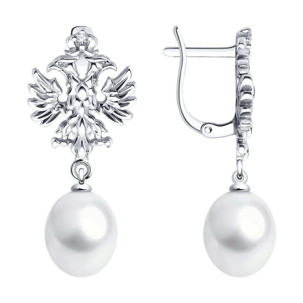 

Серьги подвески из серебра SOKOLOV 92023076, фианит/жемчуг культивированный, 92023076