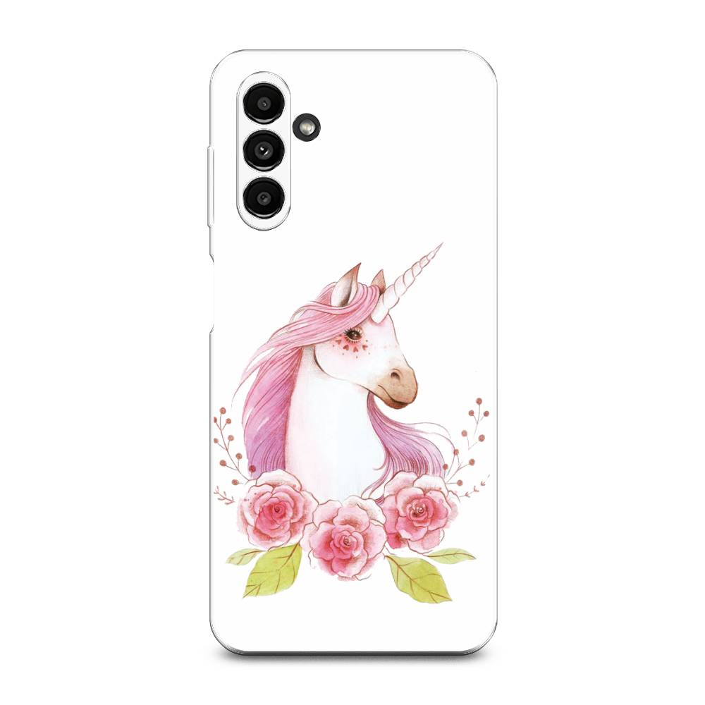 

Чехол на Samsung Galaxy A14 5G "Единорог цветы", Белый;розовый;серый, 2107250-1
