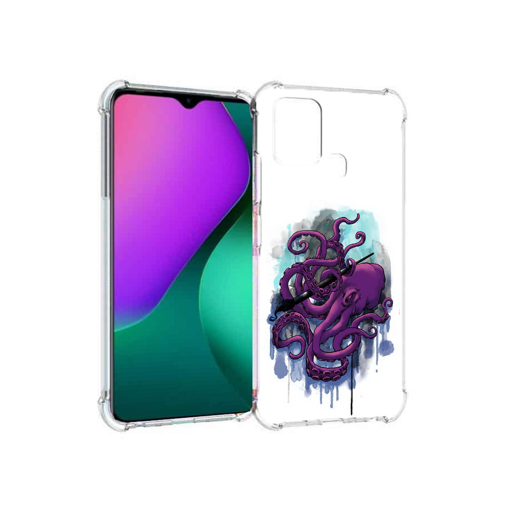 

Чехол MyPads Tocco для Infinix Hot 10 Play фиолетовый осьминог, Прозрачный, Tocco