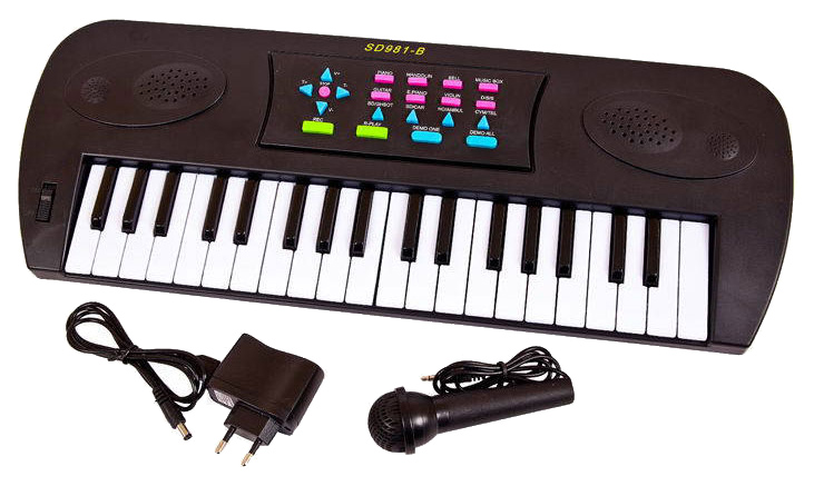 Синтезатор детский 37 клавиш,с микрофоном, эл/мех 53x6x19,2 черный синтезатор детский 37 клавиш с микрофоном белый