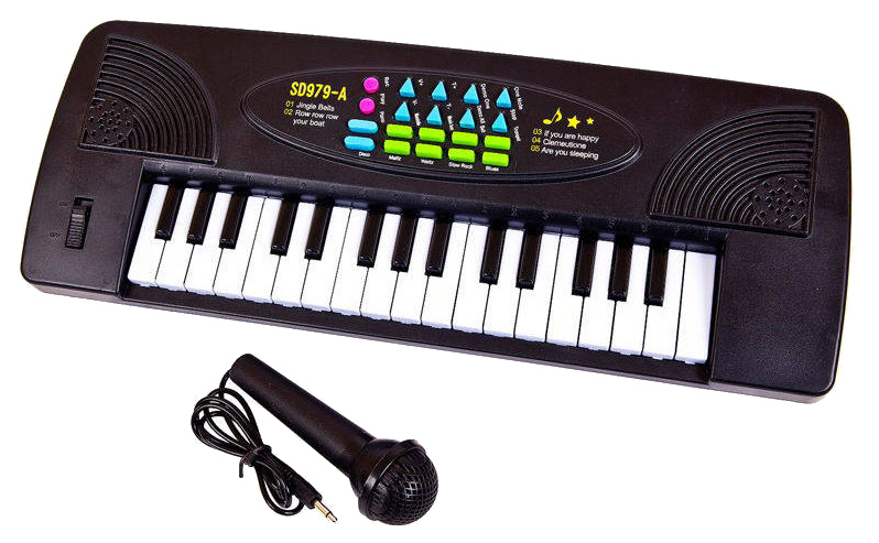 Синтезатор детский 32 клавиши, с микрофоном, эл/мех 44,5x5,5x15,5 черный синтезатор детский 37 клавиш с микрофоном белый