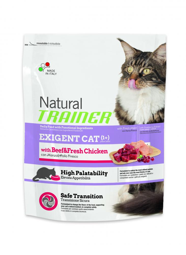 фото Сухой корм для кошек trainer natural exigent cat , курица, говядина, 0.3кг