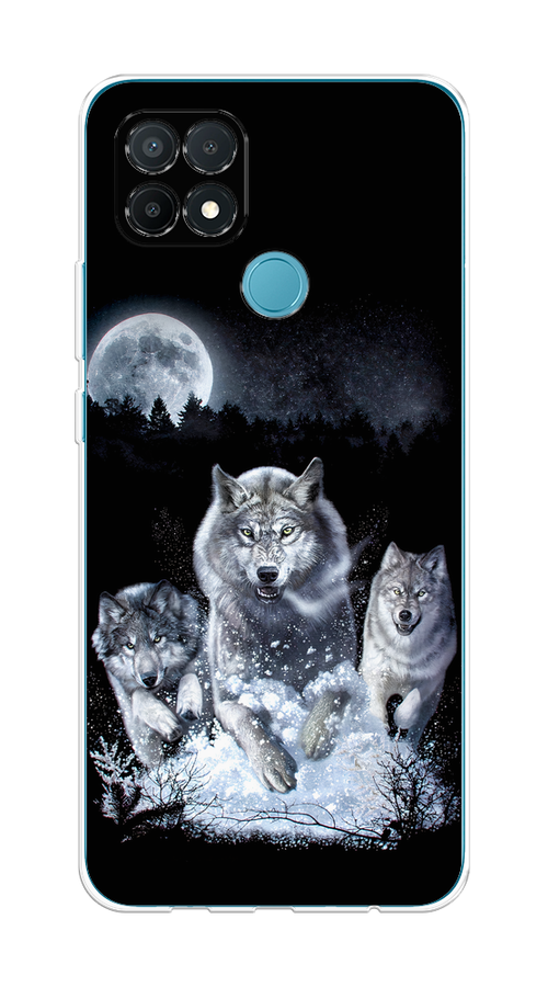 

Чехол на Oppo A15/A15s "Стая волков под луной", Черный;белый;серый, 254750-1