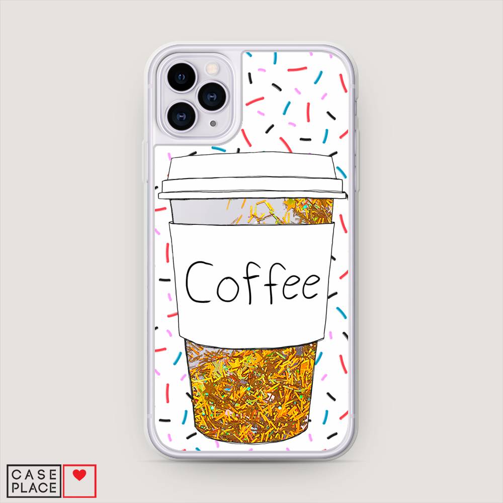 фото Жидкий чехол с блестками "coffee прозрачный стакан" на apple iphone 11 pro max awog