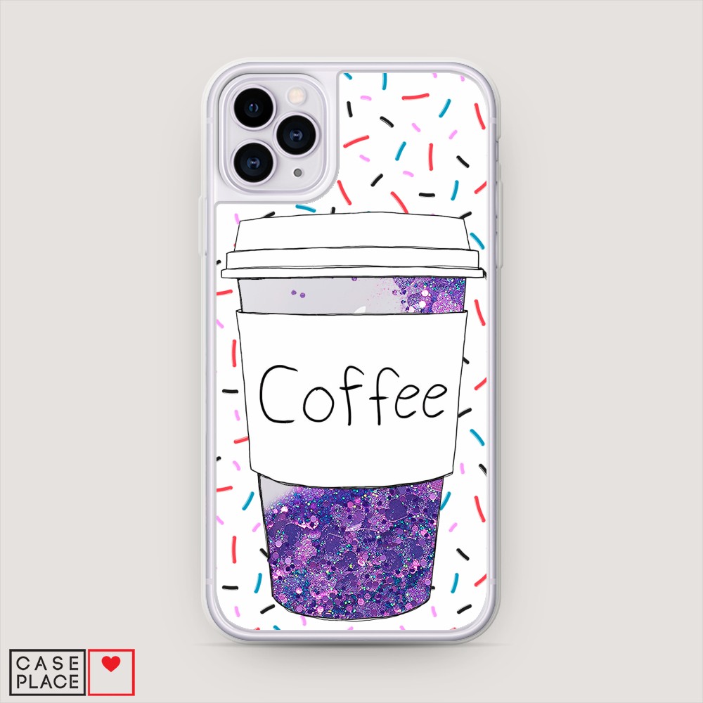 фото Жидкий чехол с блестками "coffee прозрачный стакан" на apple iphone 11 pro max awog