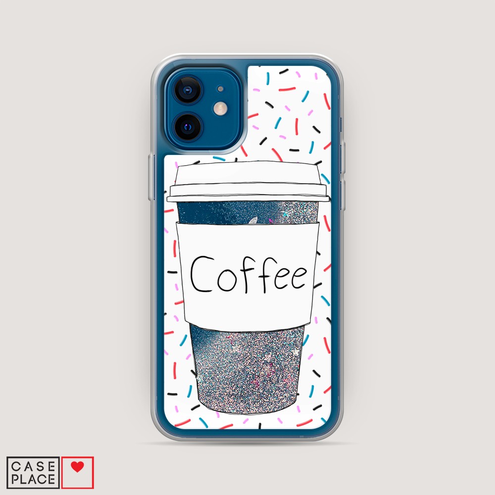 фото Жидкий чехол с блестками "coffee прозрачный стакан" на apple iphone 12 mini awog