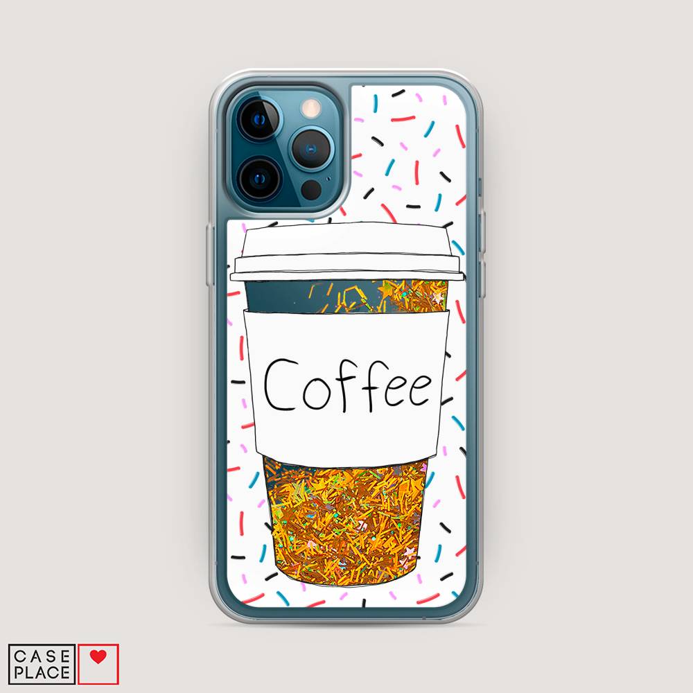 фото Жидкий чехол с блестками "coffee прозрачный стакан" на apple iphone 12 pro awog