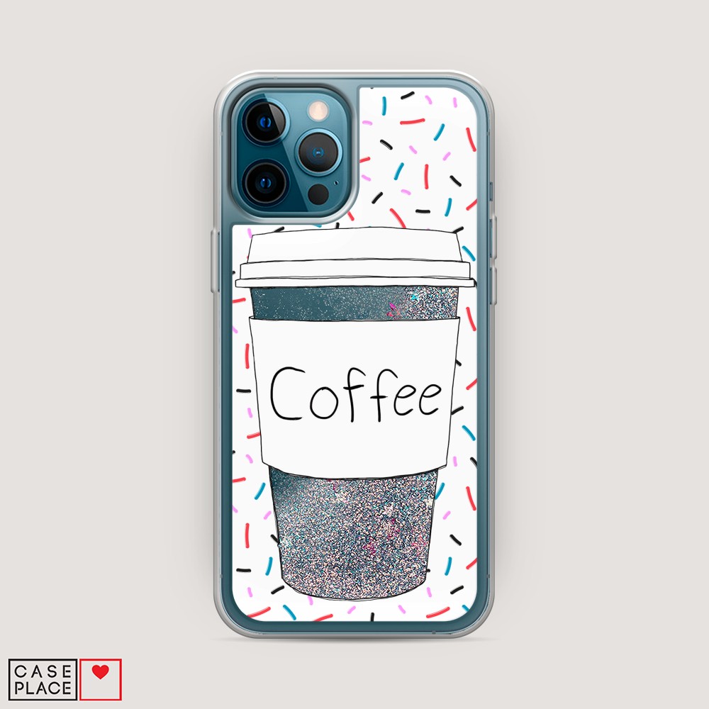 фото Жидкий чехол с блестками "coffee прозрачный стакан" на apple iphone 12 pro awog