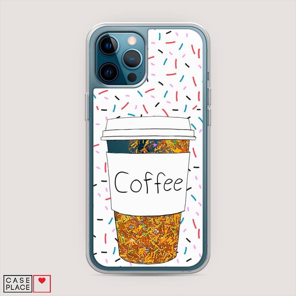 фото Жидкий чехол с блестками "coffee прозрачный стакан" на apple iphone 12 pro max awog