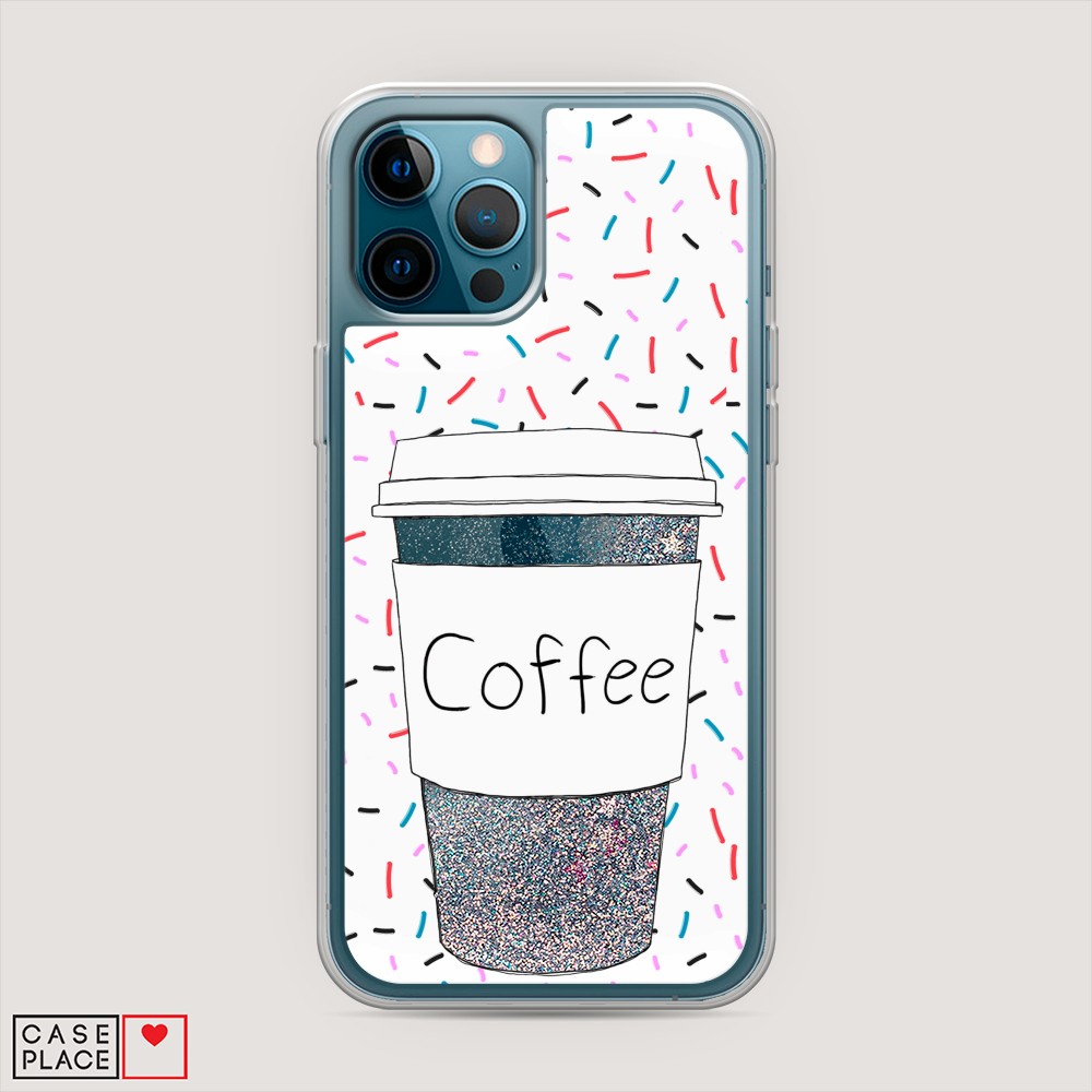 фото Жидкий чехол с блестками "coffee прозрачный стакан" на apple iphone 12 pro max awog