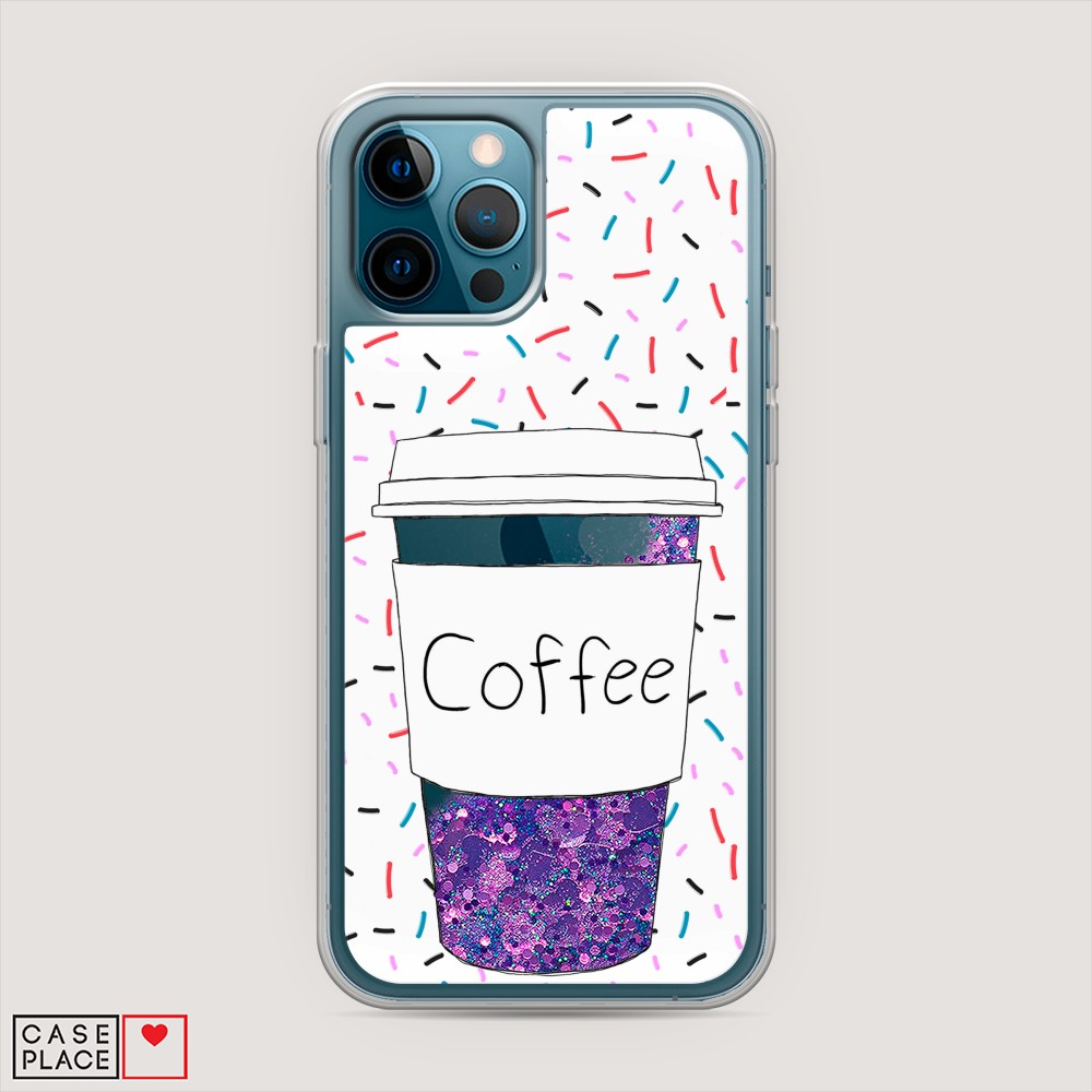 фото Жидкий чехол с блестками "coffee прозрачный стакан" на apple iphone 12 pro max awog