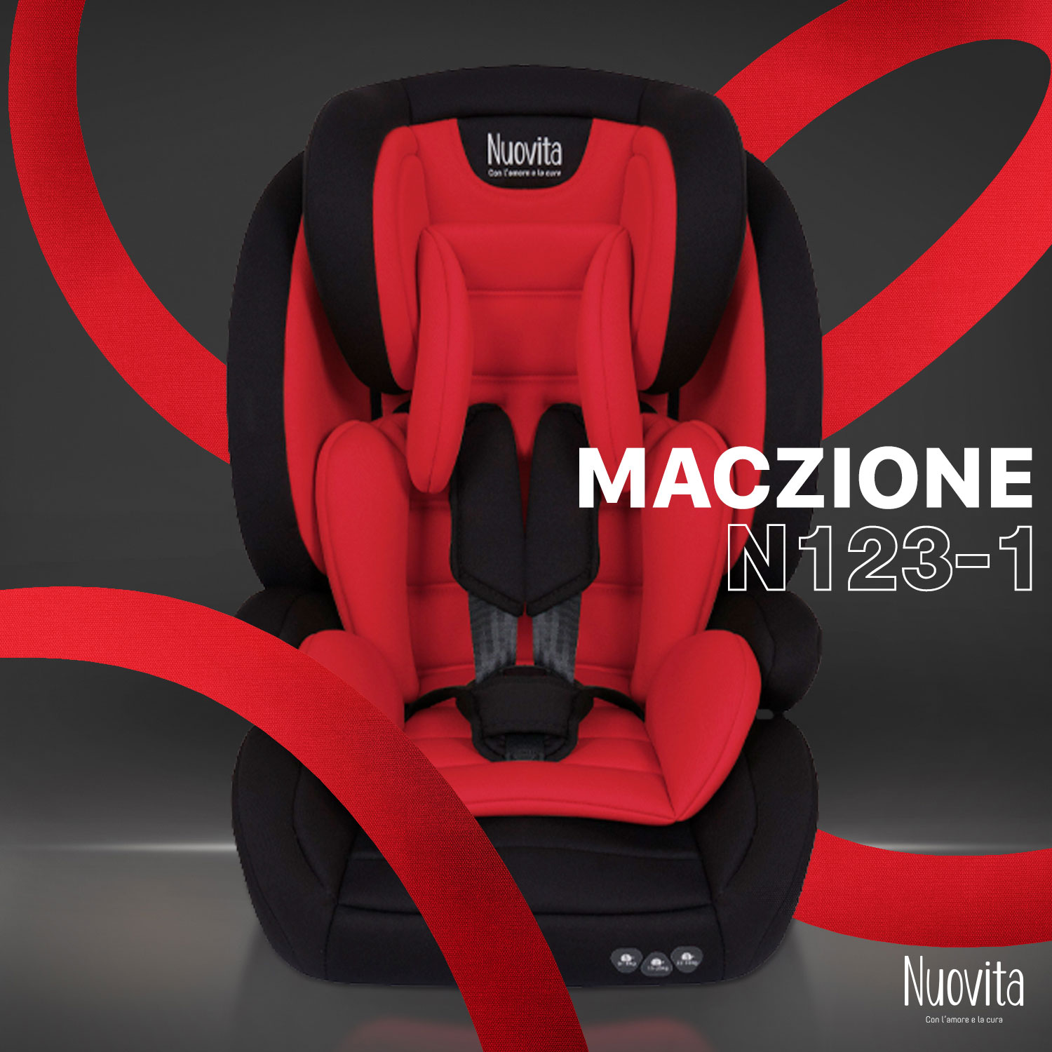 Детское автокресло трансформер Nuovita Maczione N123-1, группа 1-2-3, 9-36 кг (Красный)