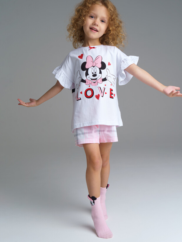 Пижама футболка и шорты для девочки Disney PlayToday 32242413 белый, светло-розовый, 110