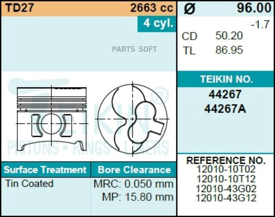 

Поршни (К-Т 4 Шт) Nissan Atlas/Terrano Td27 86-95 TEIKIN 44267 STD