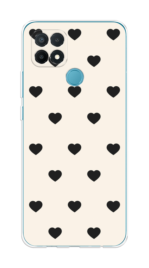 

Чехол на Oppo A15/A15s "Черные сердечки на белом", Черный;белый, 254750-1