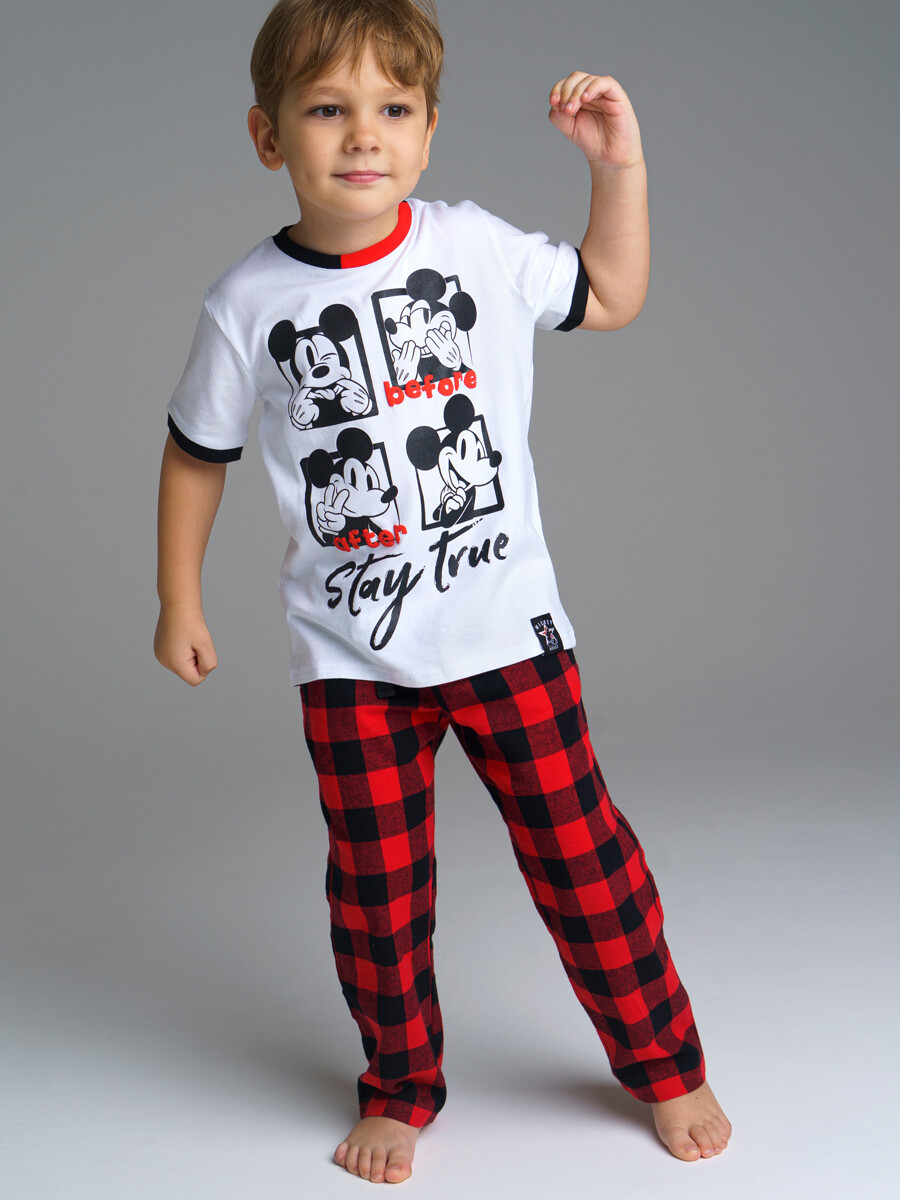 Комплект Family look футболка, брюки PlayToday 42236034 белый, черный, красный, 110 комплект family look для мальчика футболка с флуоресцентным принтом шорты