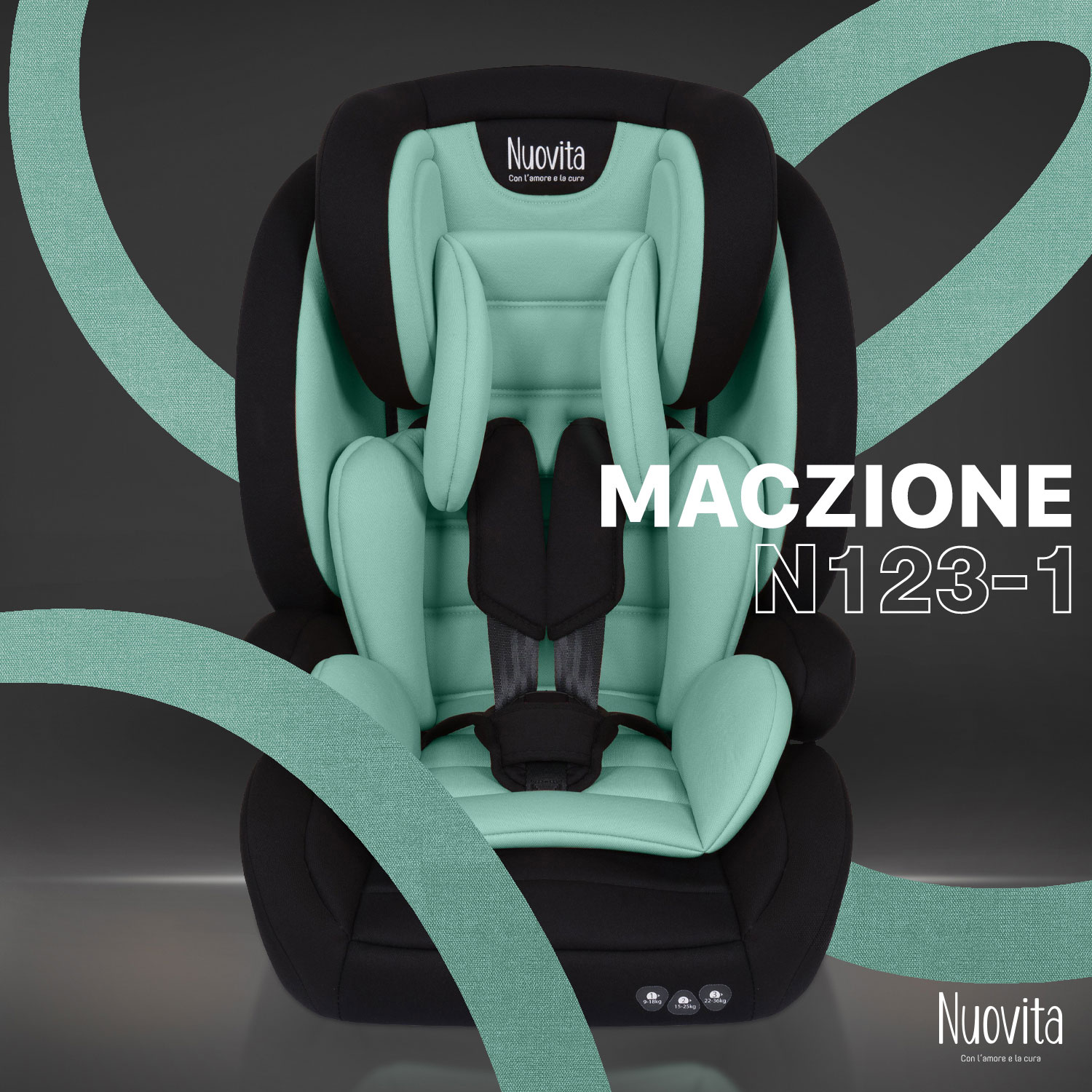 Детское автокресло трансформер Nuovita Maczione N123-1, группа 1-2-3, 9-36 кг (Тиффани)
