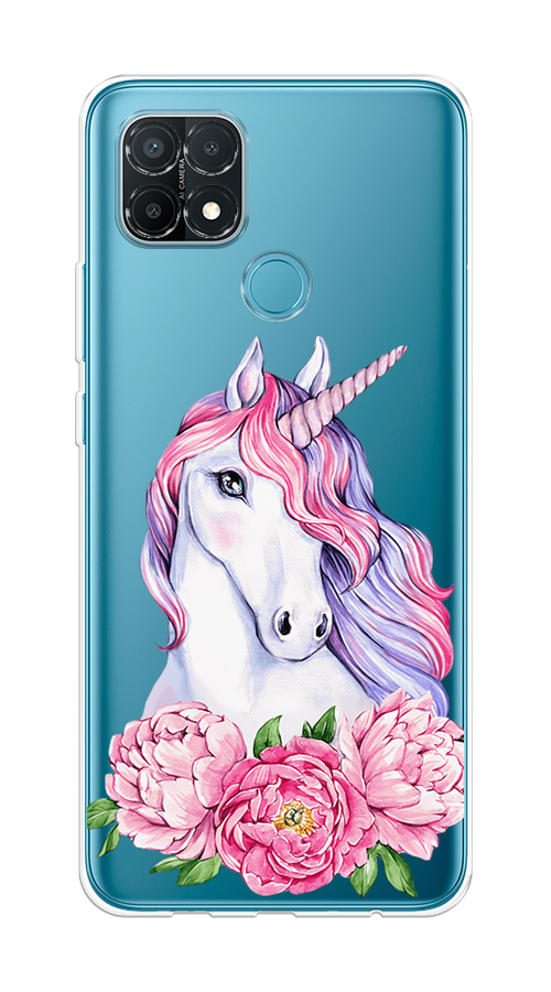 

Чехол на Oppo A15/A15s "Единорог с пионами", Розовый;белый;зеленый, 254750-1