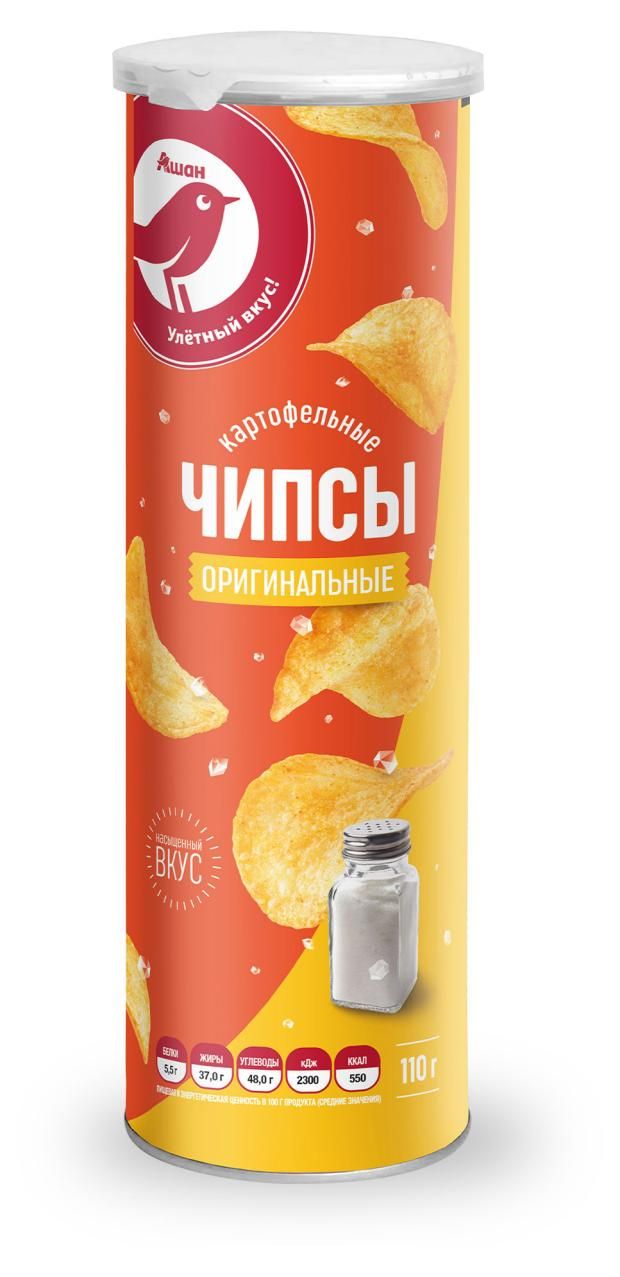 Чипсы картофельные АШАН Красная птица Оригинальные с солью 110 г