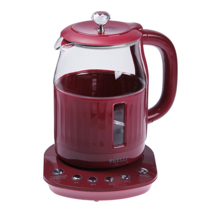 

Чайник электрический KELLI KL-1373, стекло, 1.7 л, 2200 Вт, бордовый, Красный