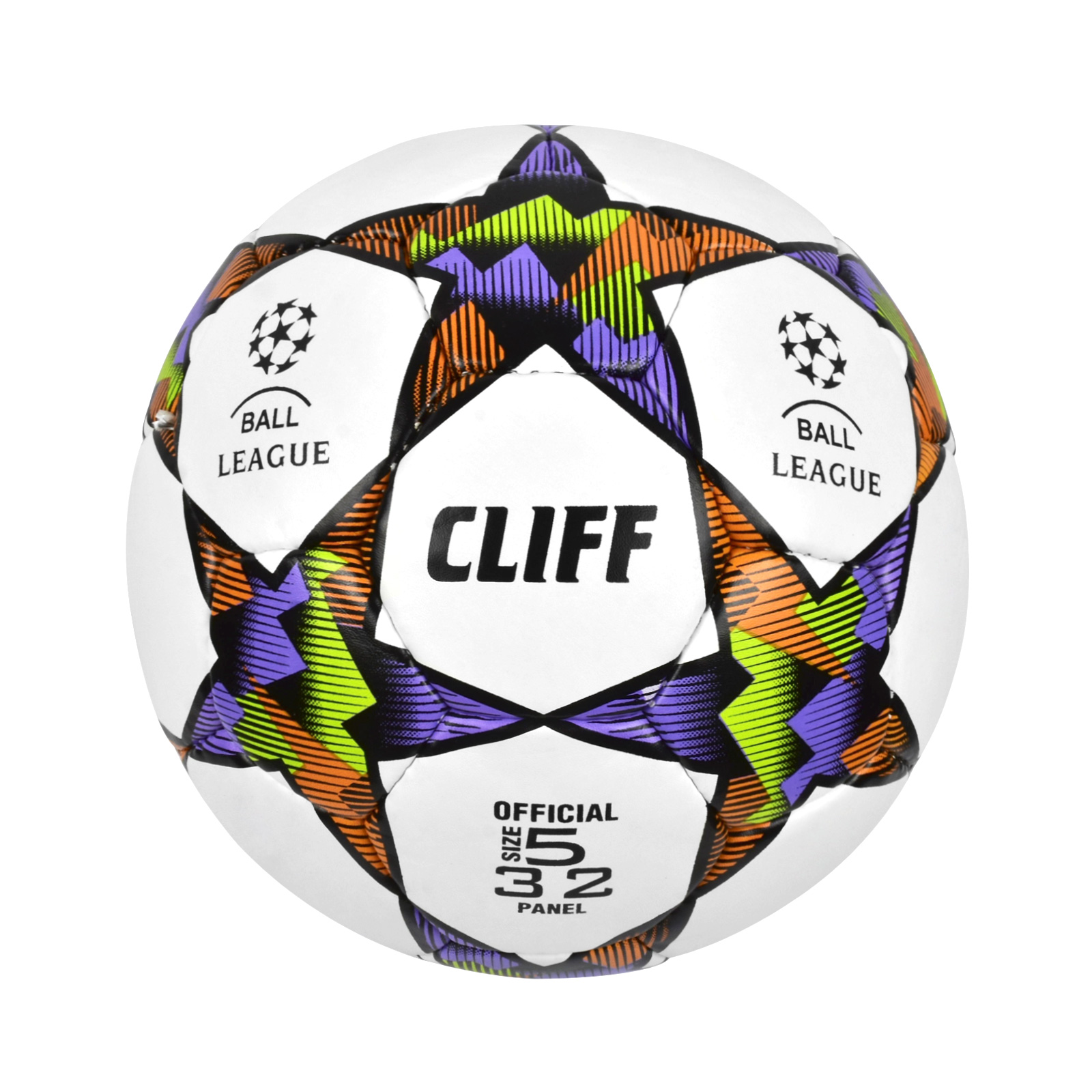 

Мяч футбольный CLIFF 0428, 5 размер, PU G-14, бело-оранжево-фиолетовый (звезды), Белый