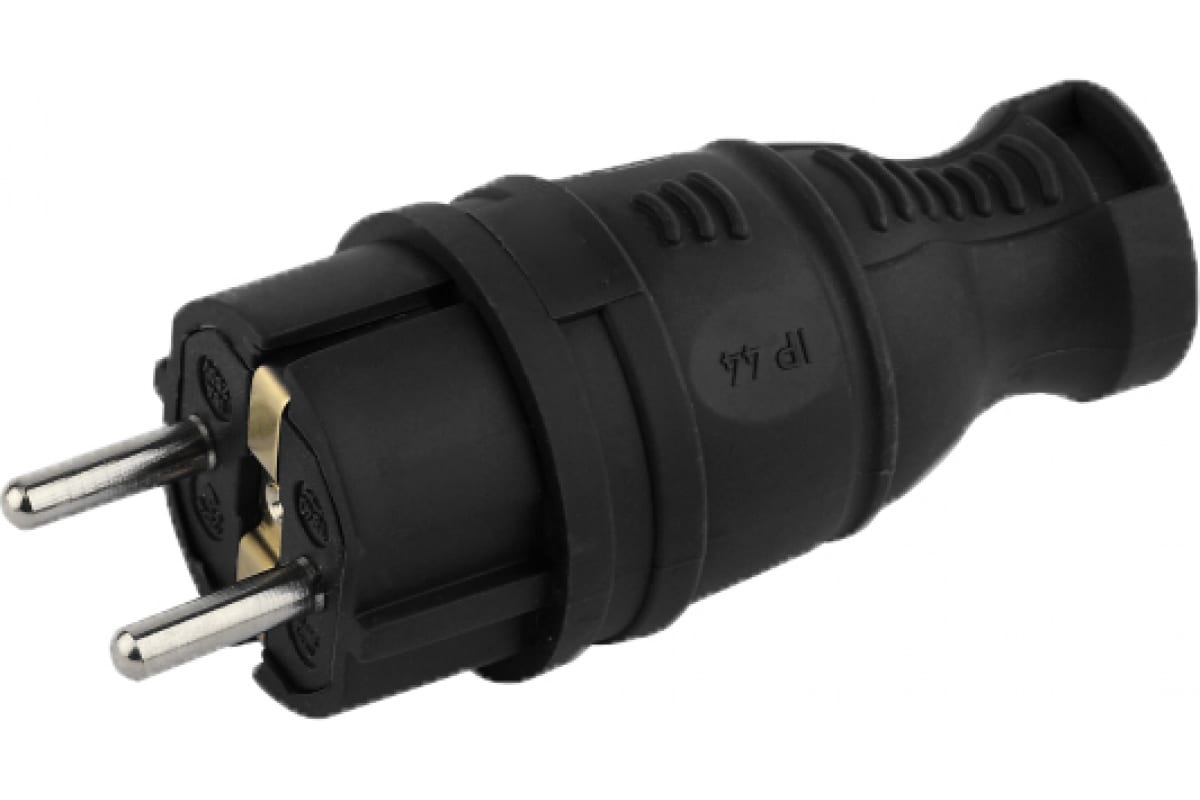 Вилка AY-KA прямая, с заземлением, каучуковая черная 5511500