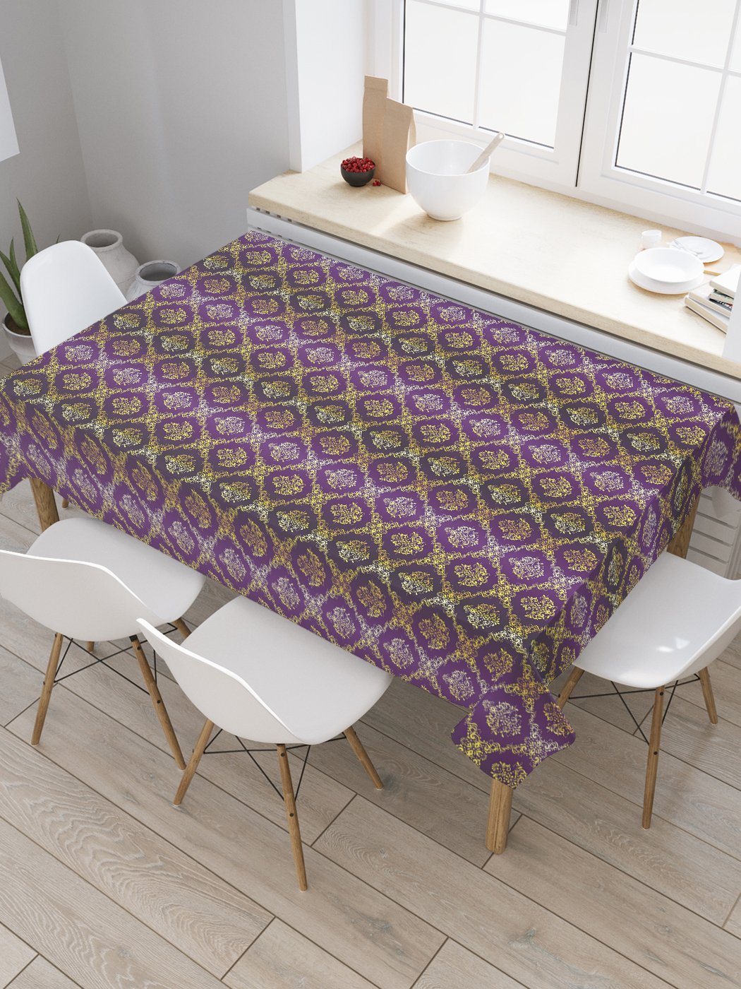 

Скатерть прямоугольная JoyArty "Ажурное барокко" из сатена, 180x145 см, Фиолетовый, Ажурное барокко