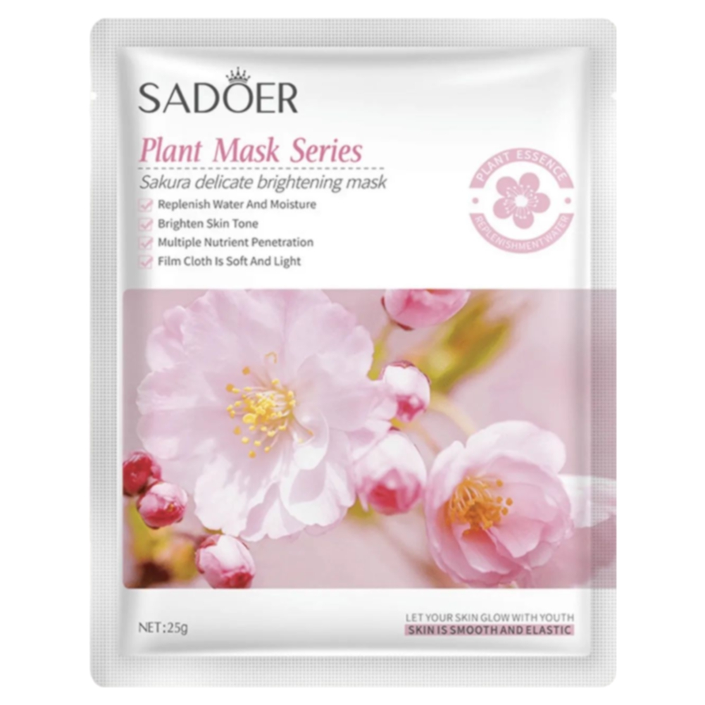 Тканевая маска для лица Sadoer выравнивающая тон кожи с экстрактом цветов сакуры 25 г под сенью сакуры