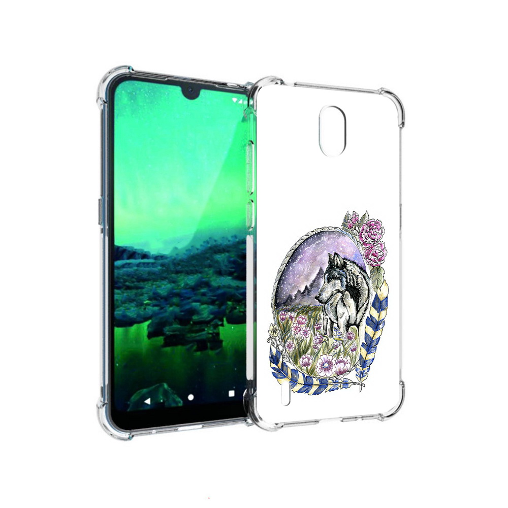 

Чехол MyPads Tocco для Nokia 1.3 нарисованный волк в цветах с перьями (PT227048.104.509), Прозрачный, Tocco